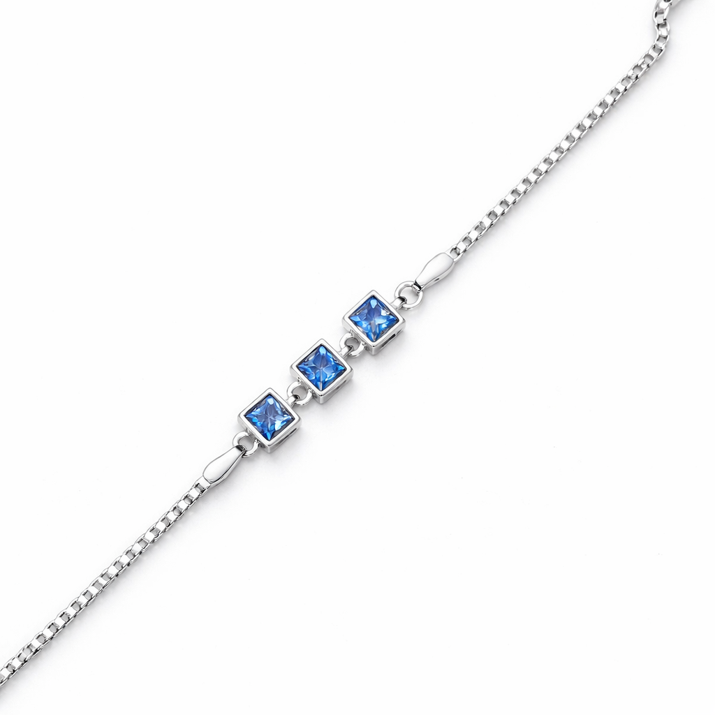 Blue Square Stone Silver Anklet