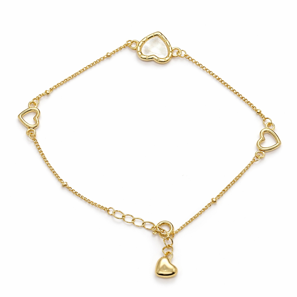 Gold Heart Charm Bracelet with Mother of Pearl