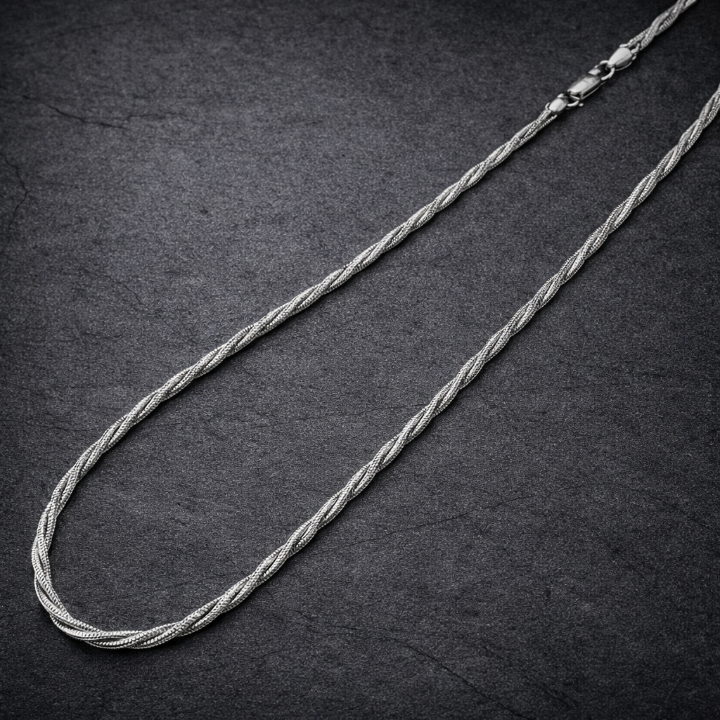 Men's Braided Silver Chain Necklace