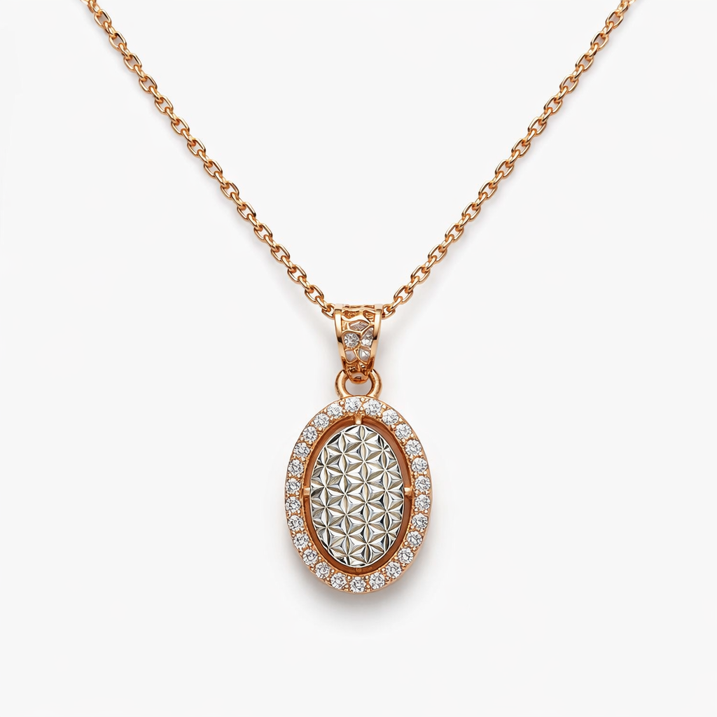 Celestial Oval Star Pendant Necklace - Rose Gold & Silver