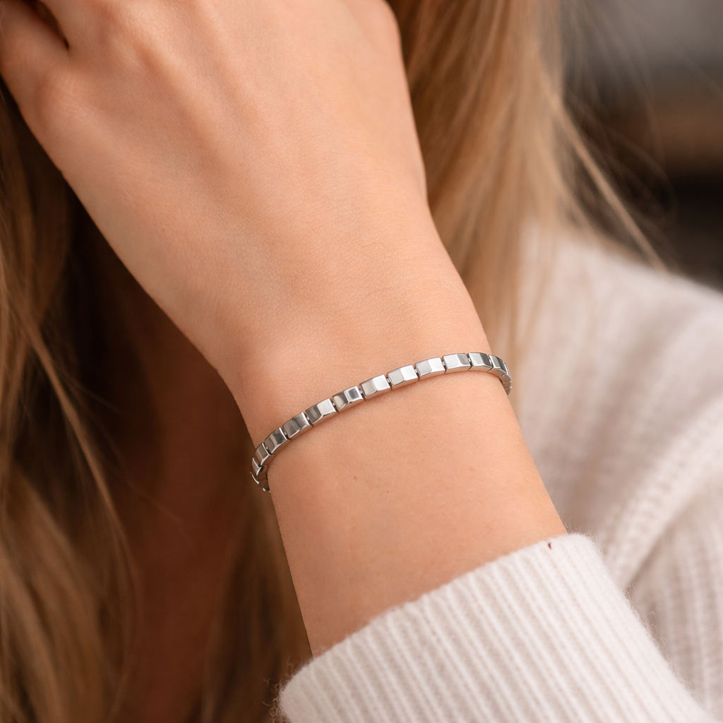 Pavé Bar Silver Link Bracelet