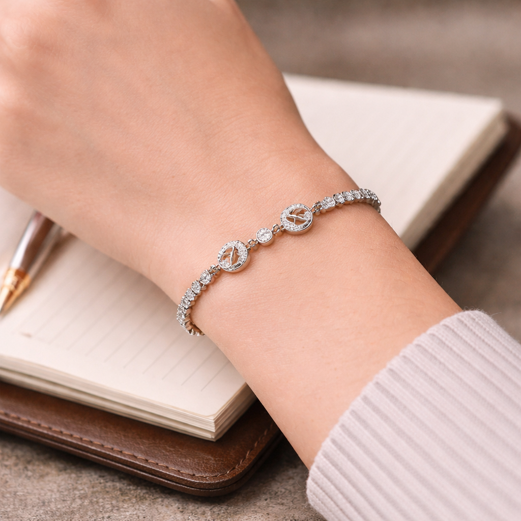 Double Heart Silver Tennis Bracelet