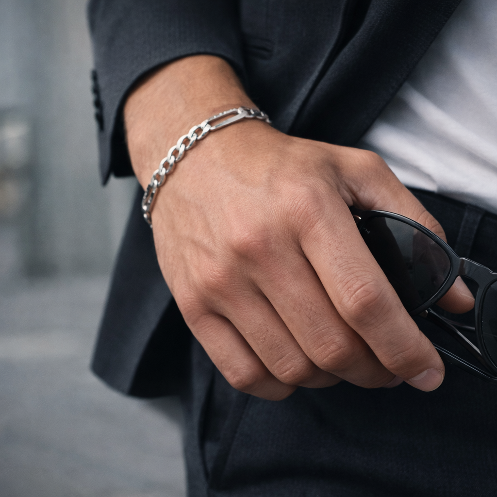 Silver Figaro Link Bracelet