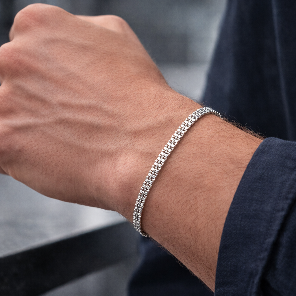 Men's Silver Double Box Link Bracelet