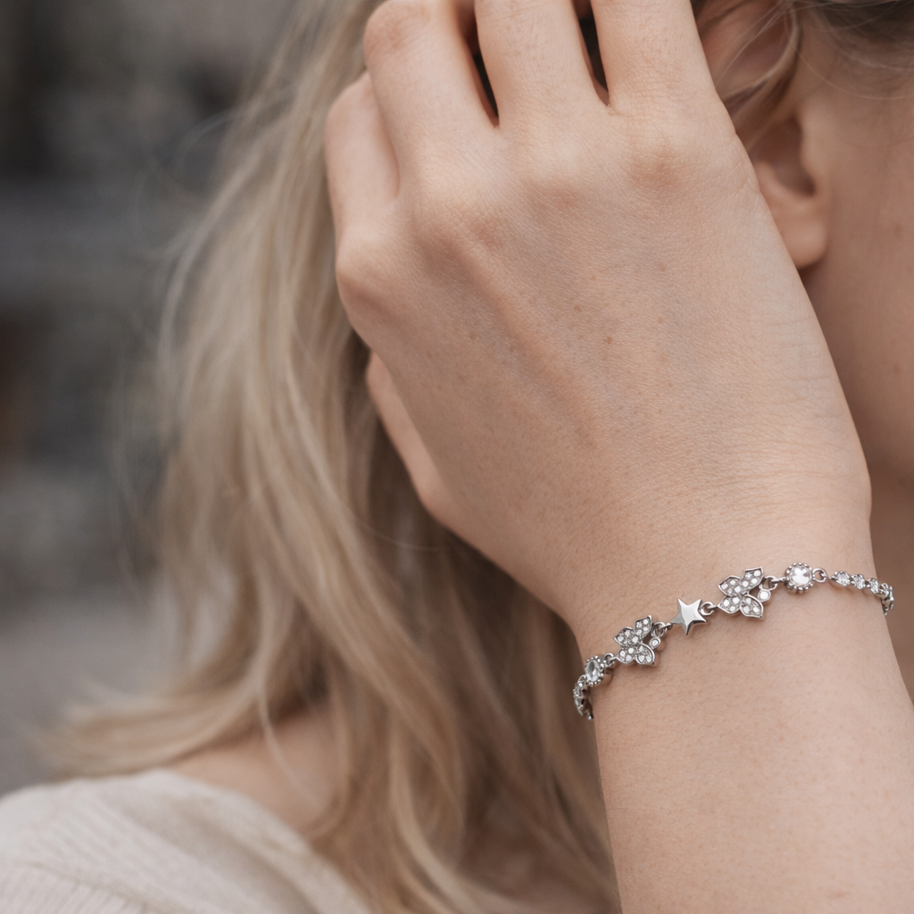Celestial Star and Butterfly Silver Tennis Bracelet