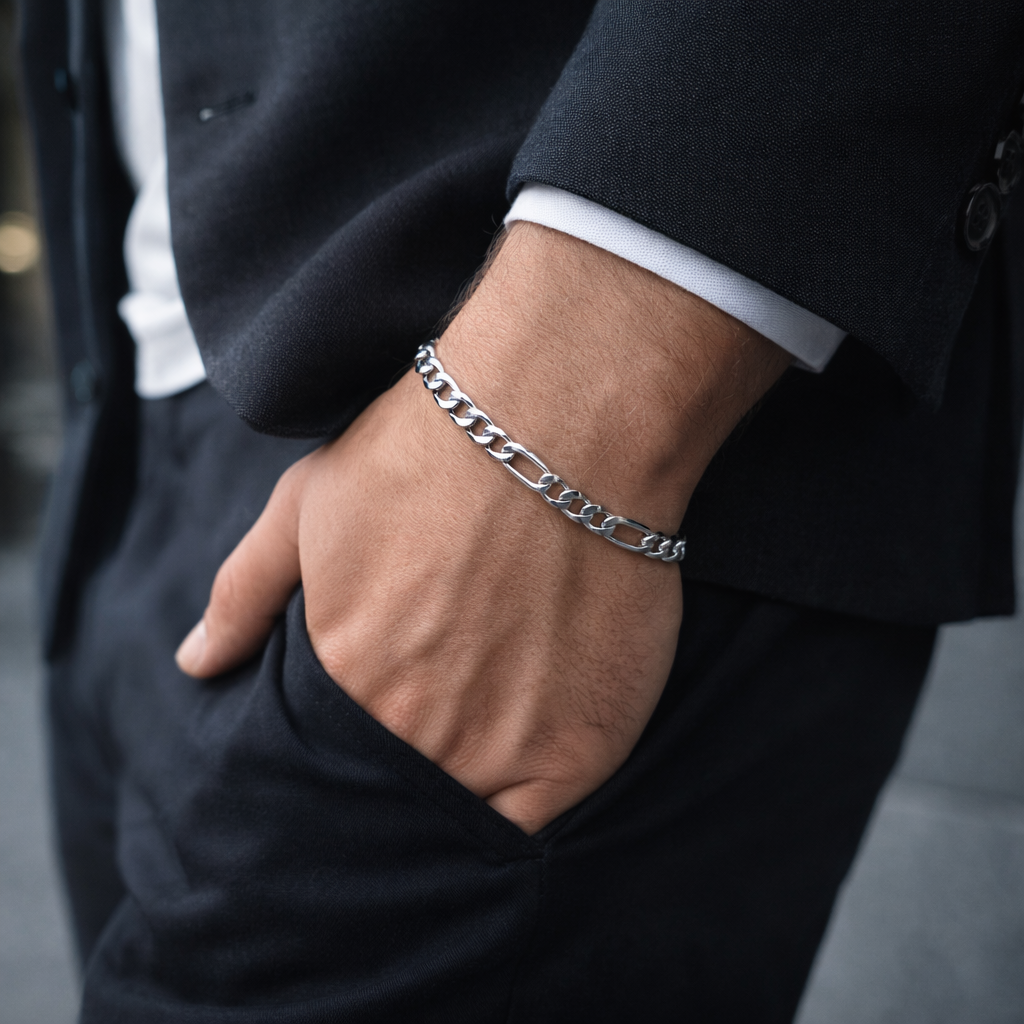 Silver Figaro Link Bracelet