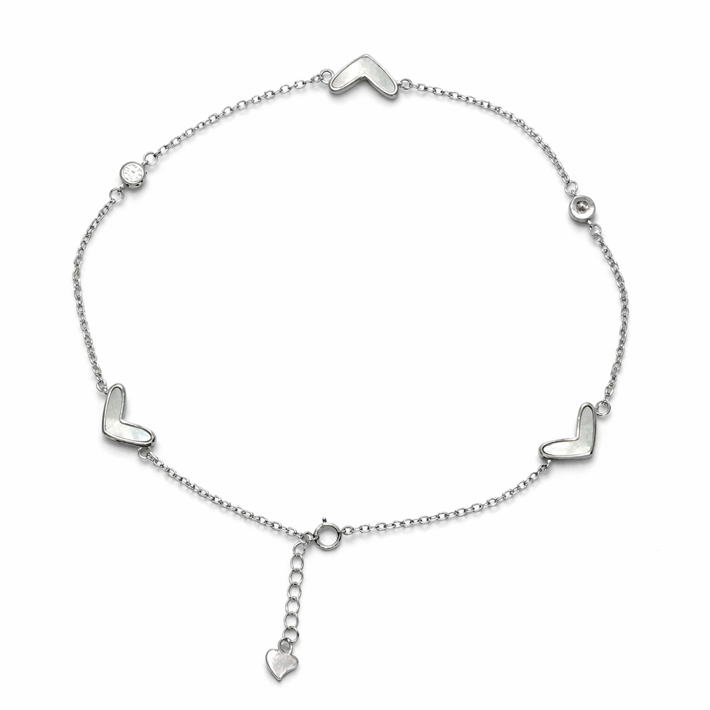 Silver Heart and Chevron Charm Anklet