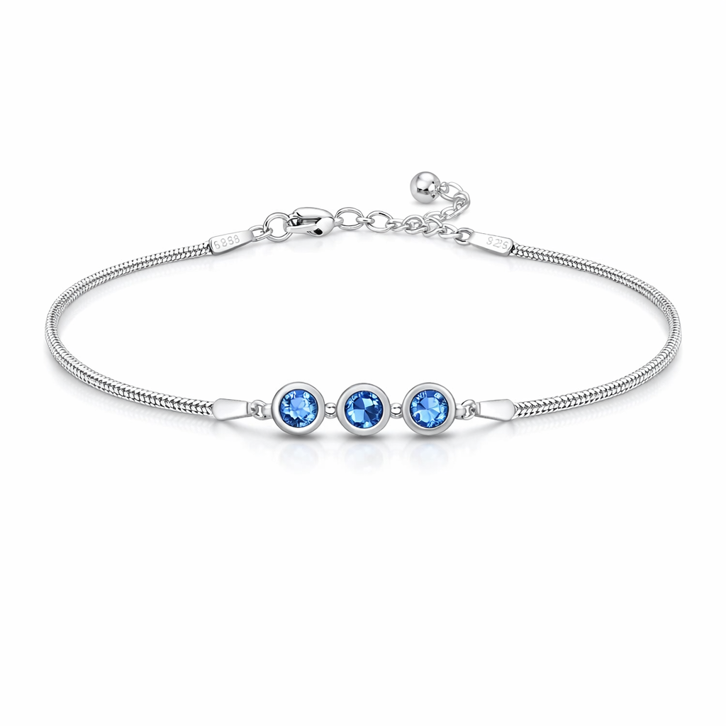 Silver Triple Blue Stone Snake Chain Anklet