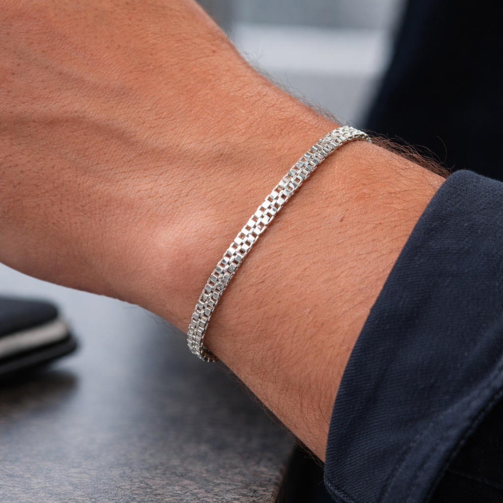 Men's Silver Double Box Link Bracelet