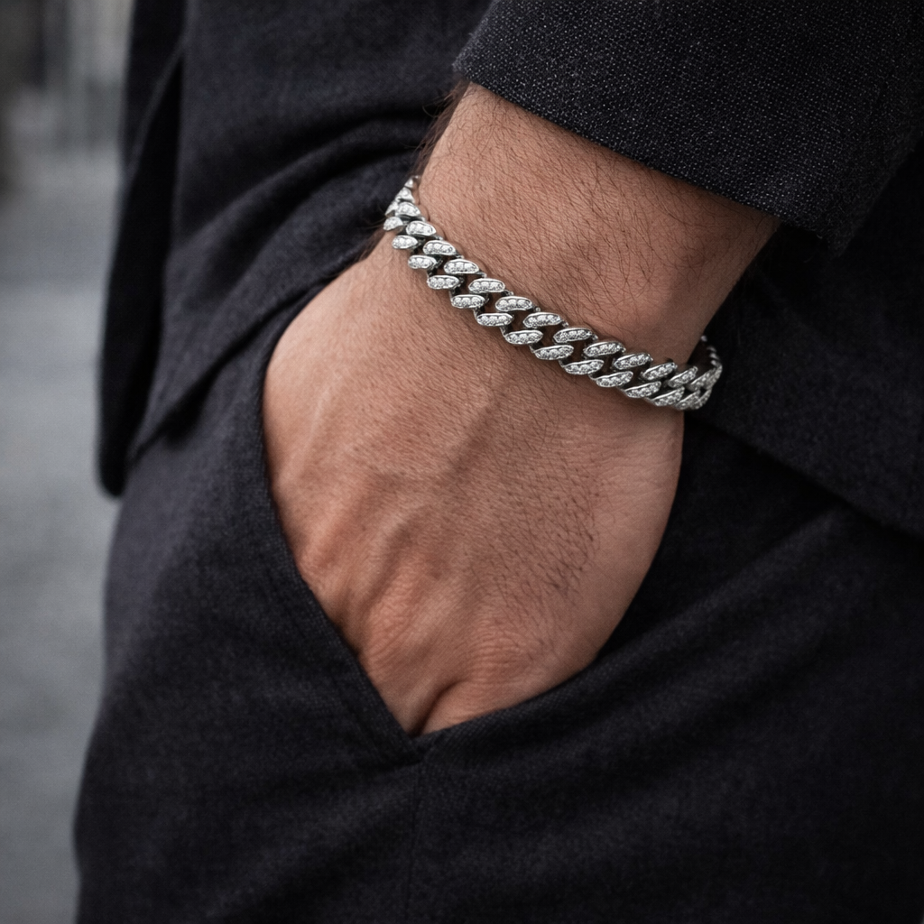 Men's Silver Iced Out Cuban Link Bracelet