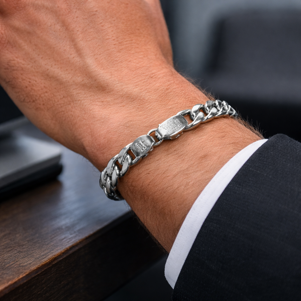 Divine Ganesha Silver Bracelet with Black Accents