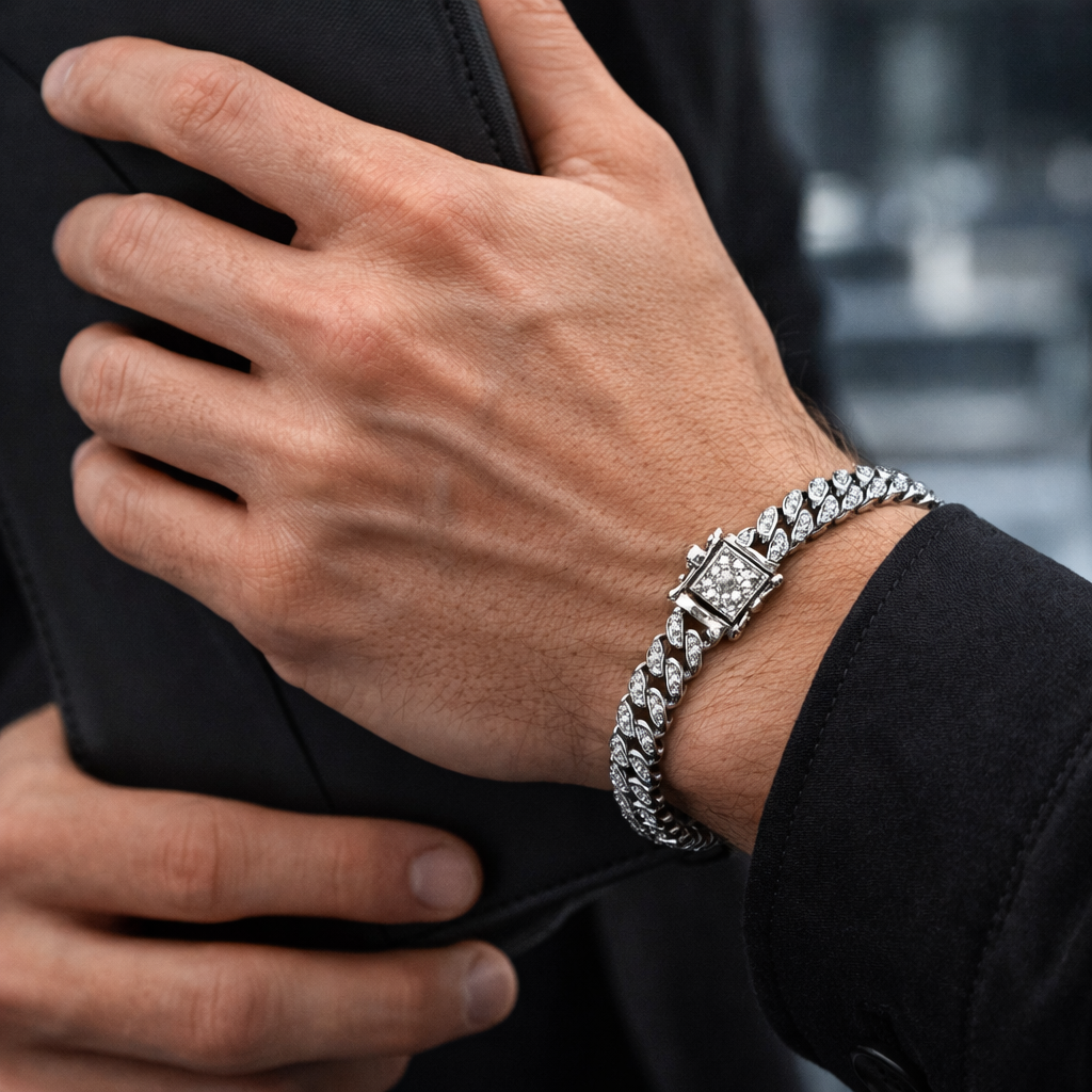 Men's Silver Iced Out Cuban Link Bracelet