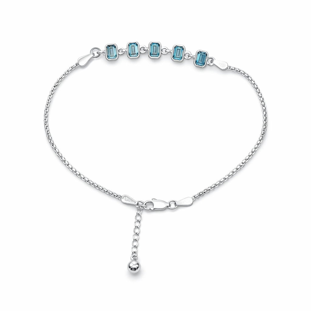 Emerald Cut Blue Gemstone Silver Anklet