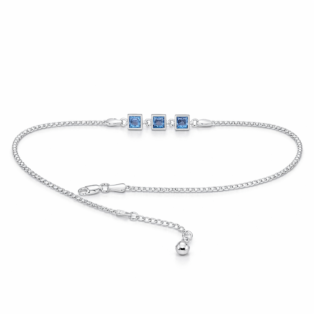 Blue Square Stone Silver Anklet