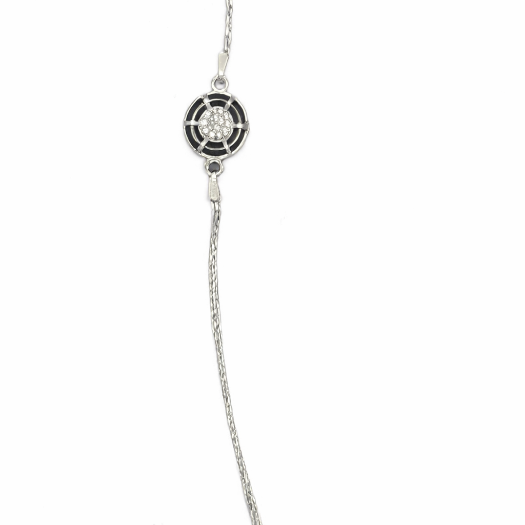 Compass Circle Silver Anklet with Black Detail