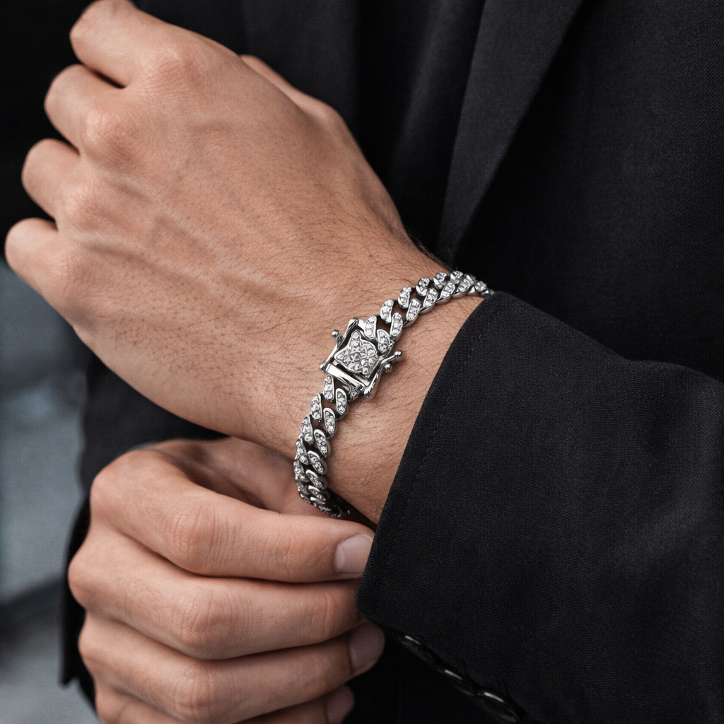 Men's Silver Iced Out Cuban Link Bracelet