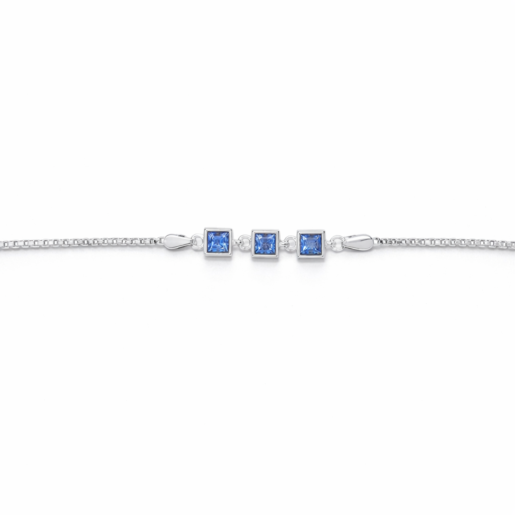 Blue Square Stone Silver Anklet