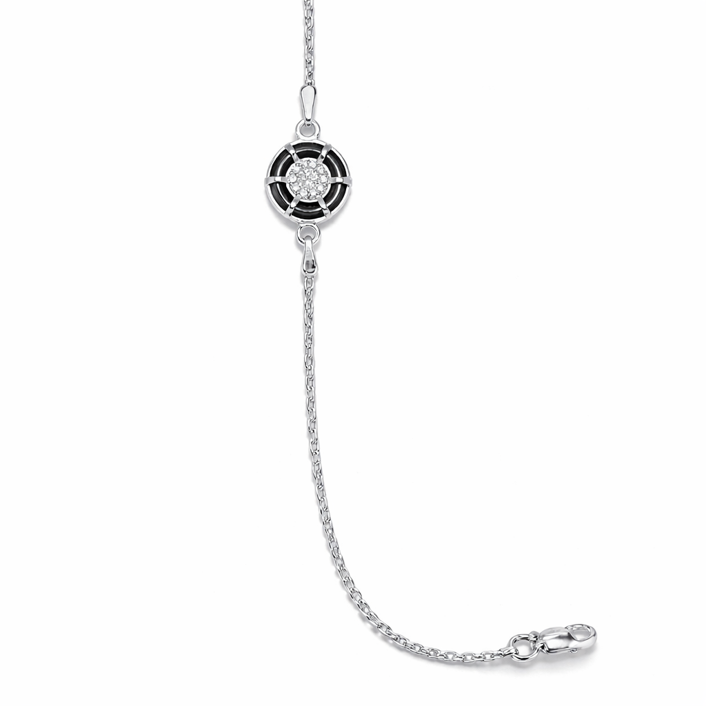 Compass Circle Silver Anklet with Black Detail