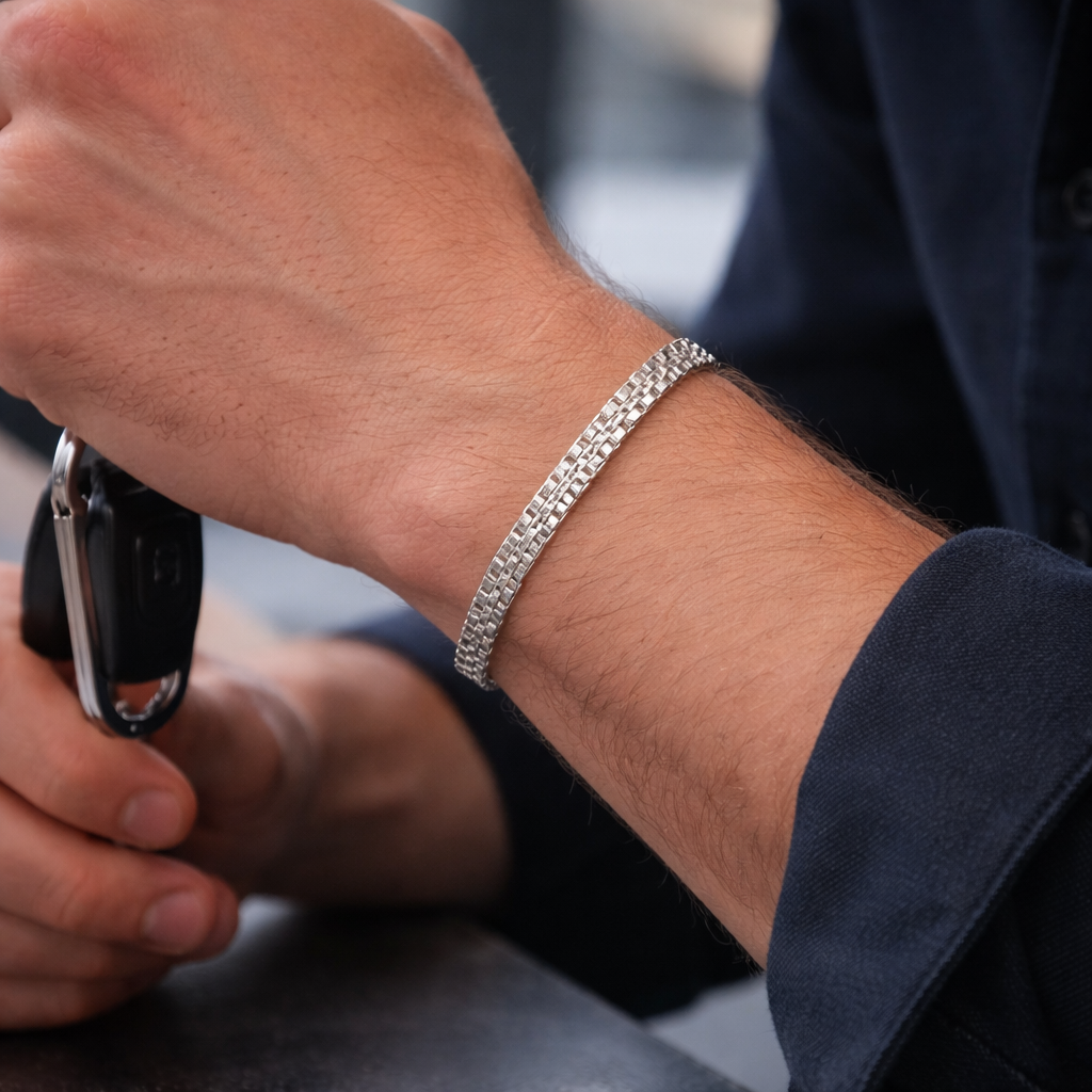 Men's Silver Double Box Link Bracelet