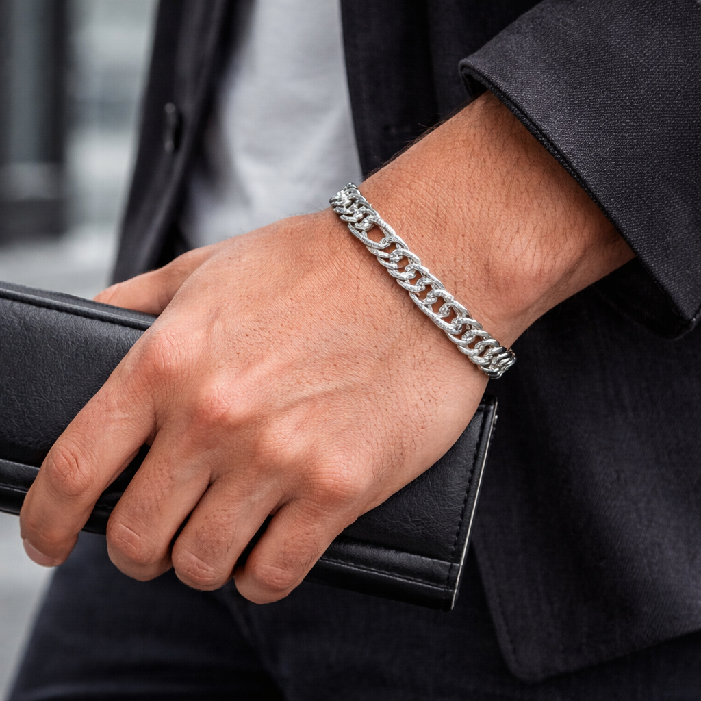 Men's Classic Figaro Link Silver Bracelet