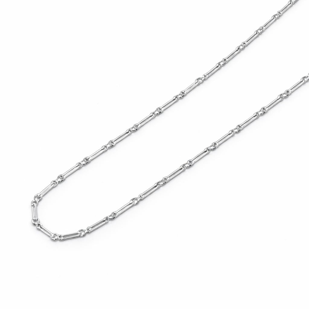 Silver Elongated Bar Link Chain