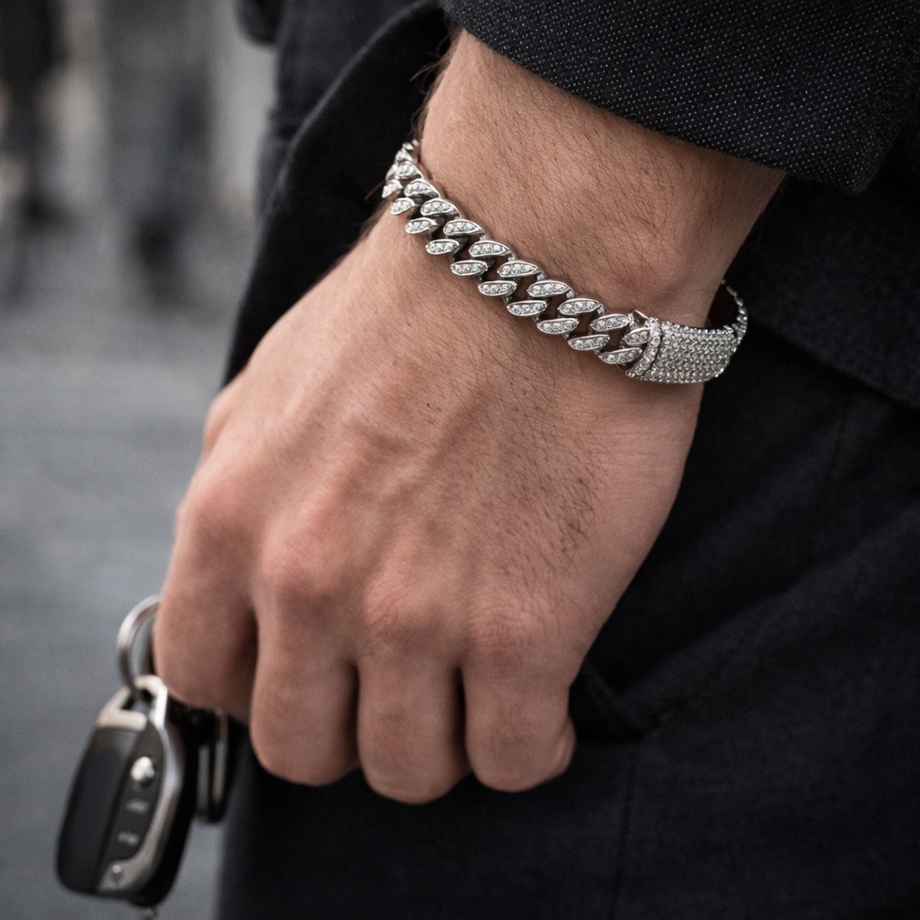 Men's Silver Iced Out Cuban Link Bracelet