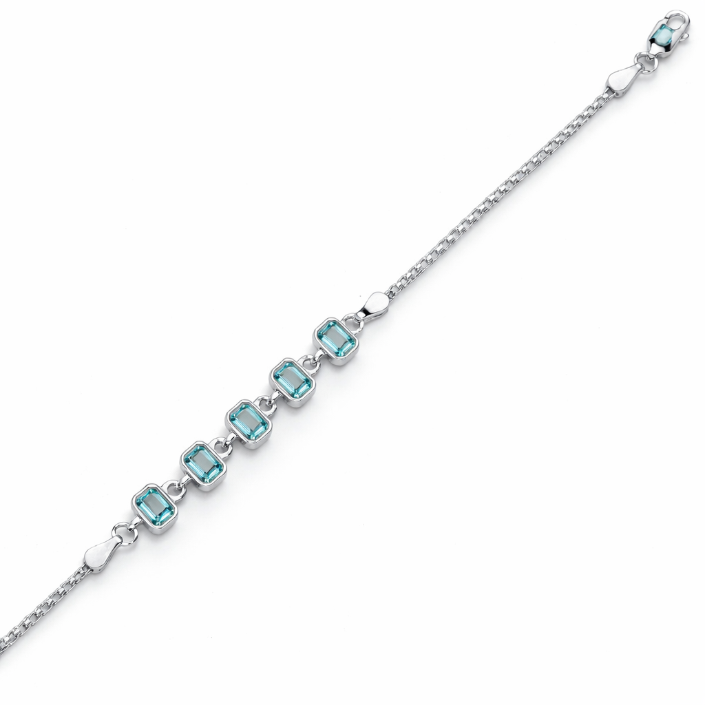 Emerald Cut Blue Gemstone Silver Anklet