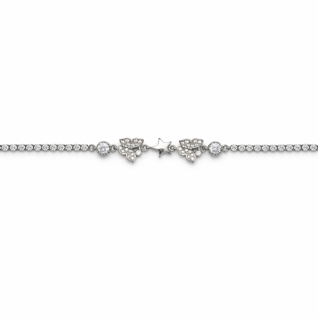 Celestial Star and Butterfly Silver Tennis Bracelet