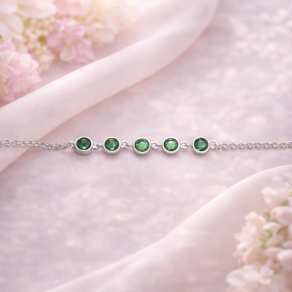 Silver Emerald Green Station Anklet