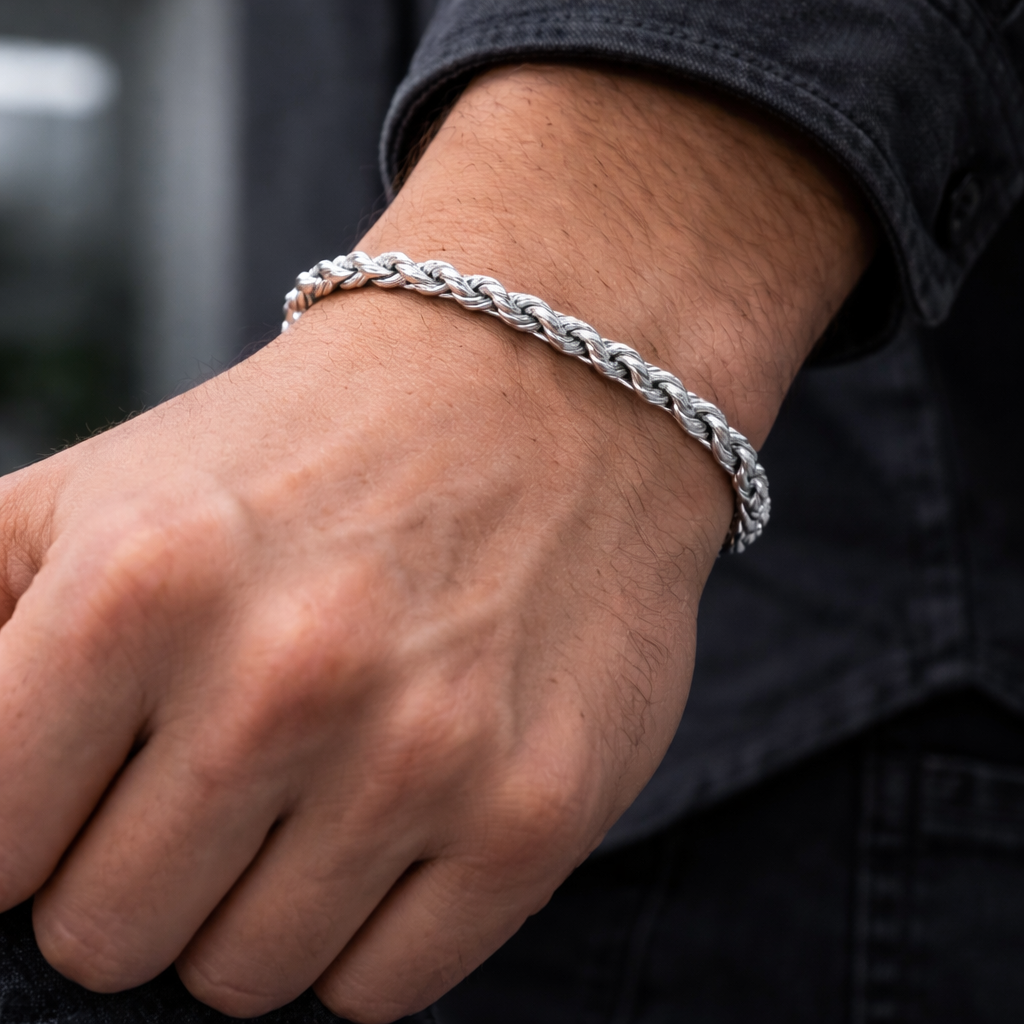 Silver Rope Chain Bracelet