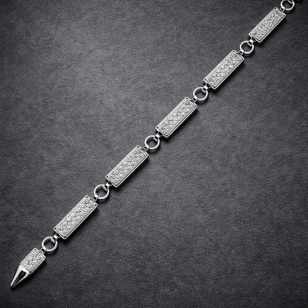 Men's Pavé Bar Link Silver Bracelet