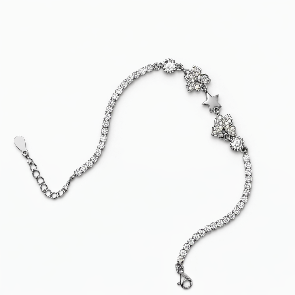 Celestial Star and Butterfly Silver Tennis Bracelet