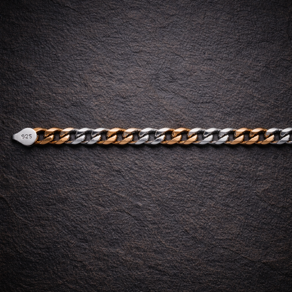 Two-Tone Silver Curb Link Bracelet