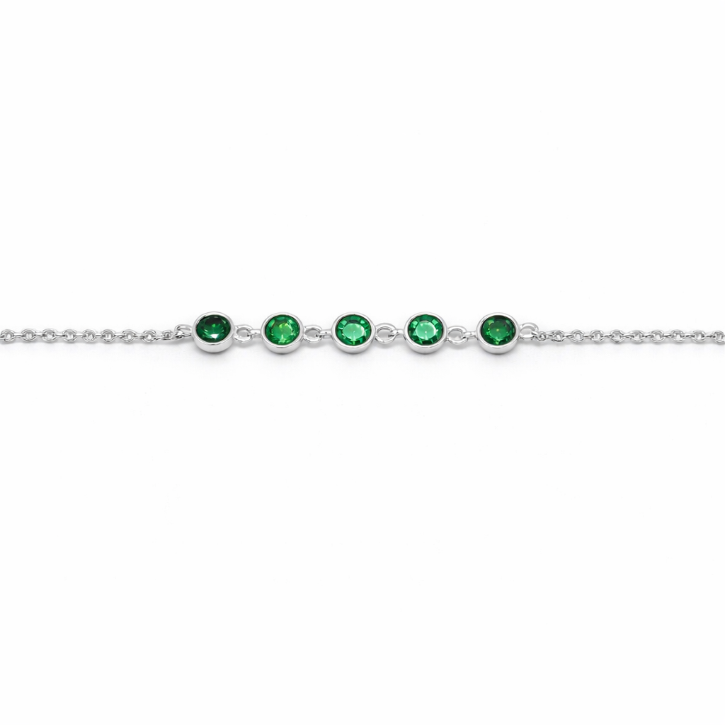 Silver Emerald Green Station Anklet