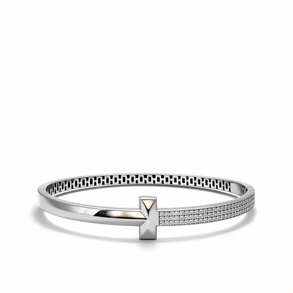 Elegance Pavé T-Bar Silver Bangle