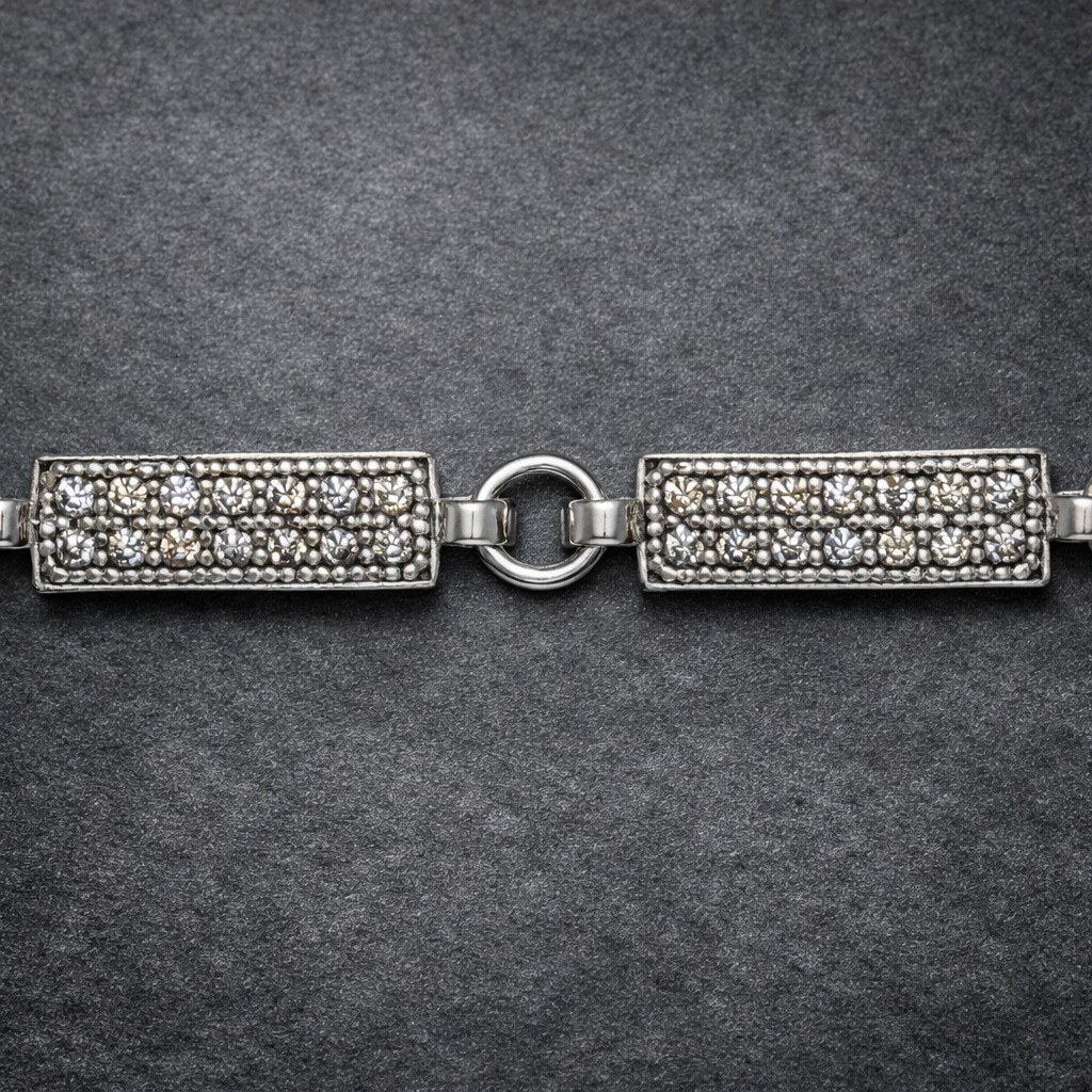 Men's Pavé Bar Link Silver Bracelet