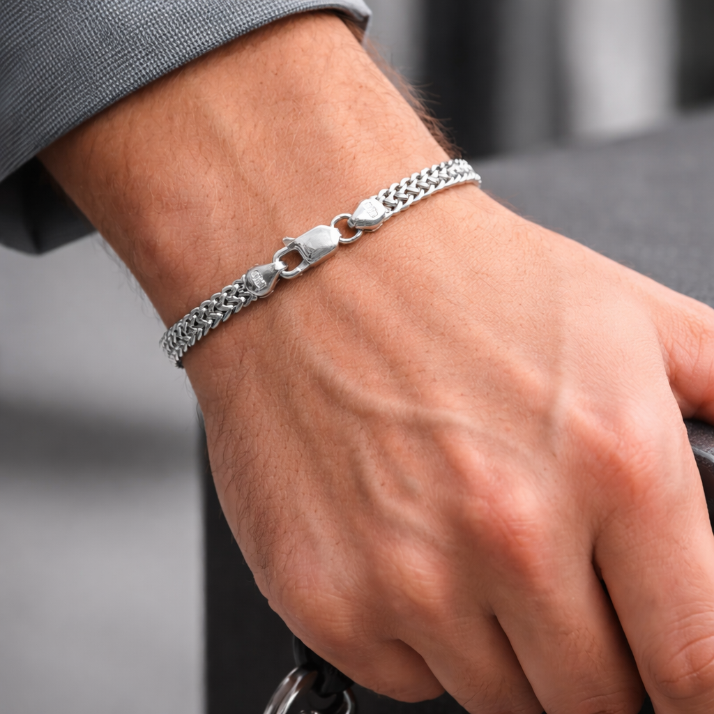 Celestial Compass Men's Silver Bracelet with Black Accents