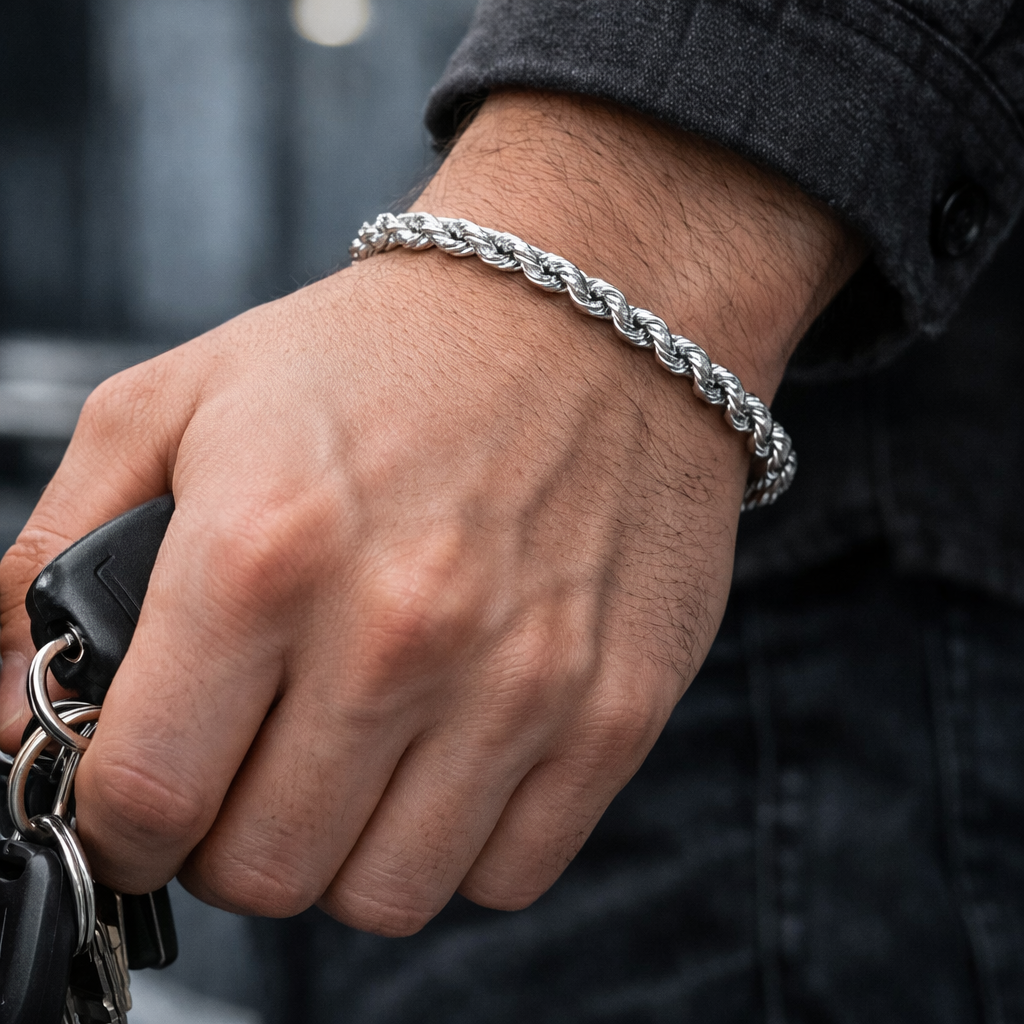 Silver Rope Chain Bracelet