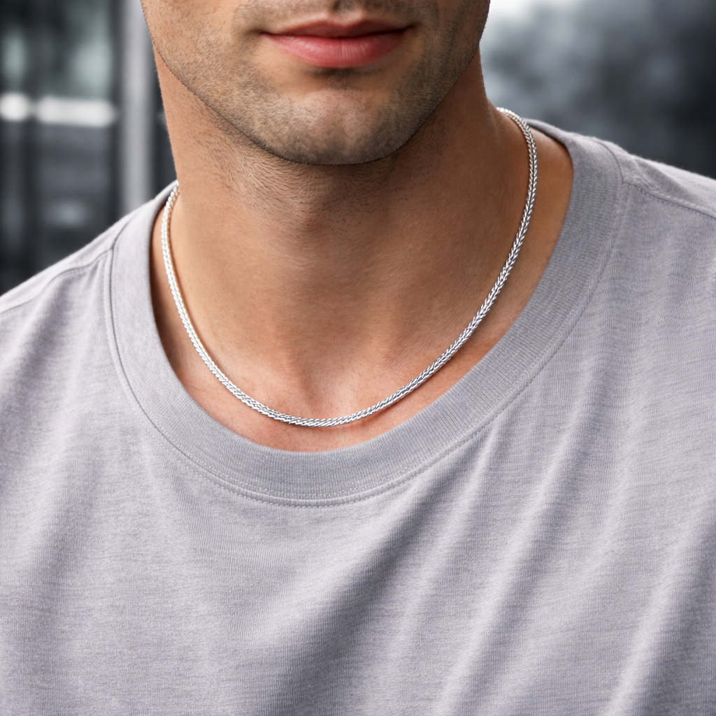 Polished Silver Wheat Chain Necklace