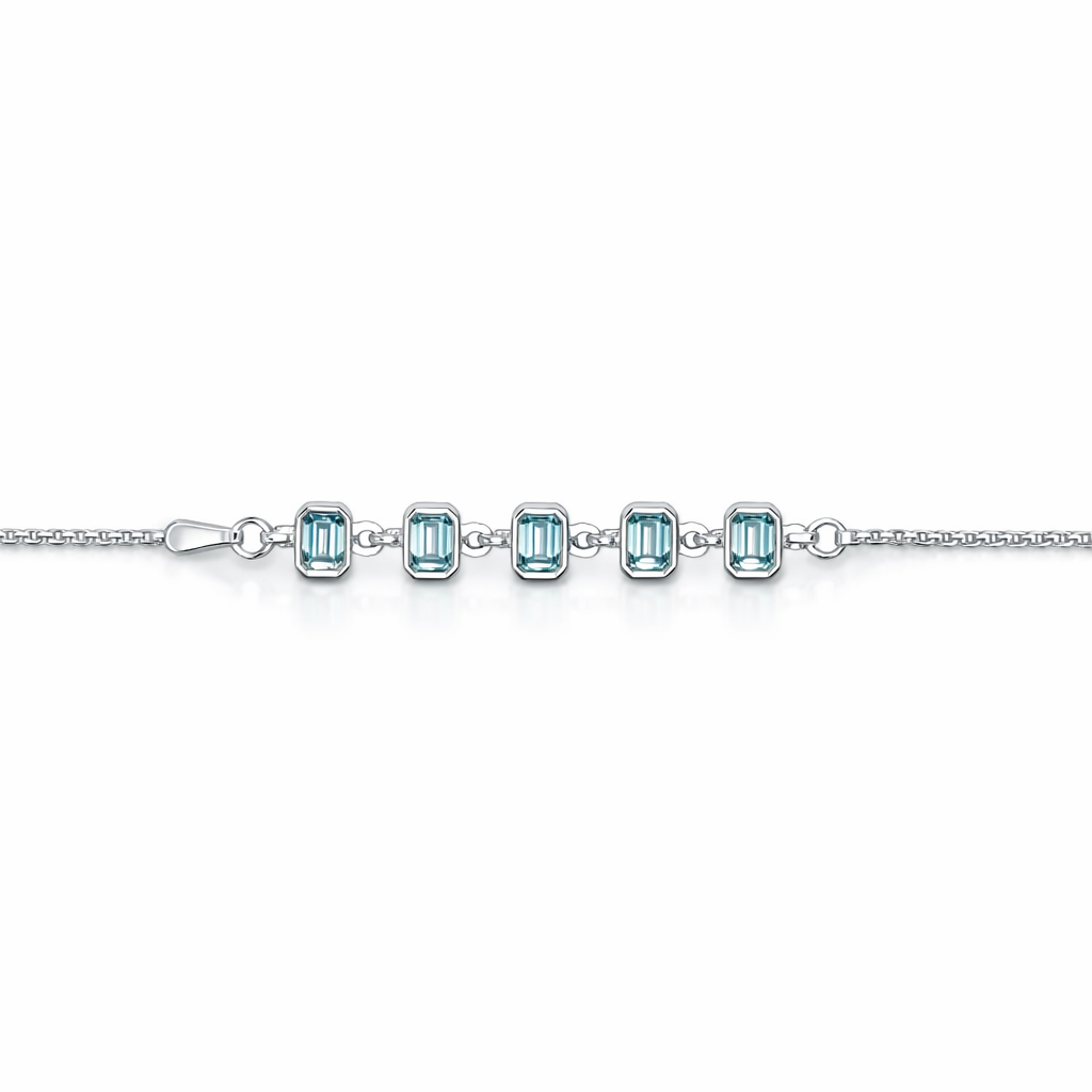 Emerald Cut Blue Gemstone Silver Anklet