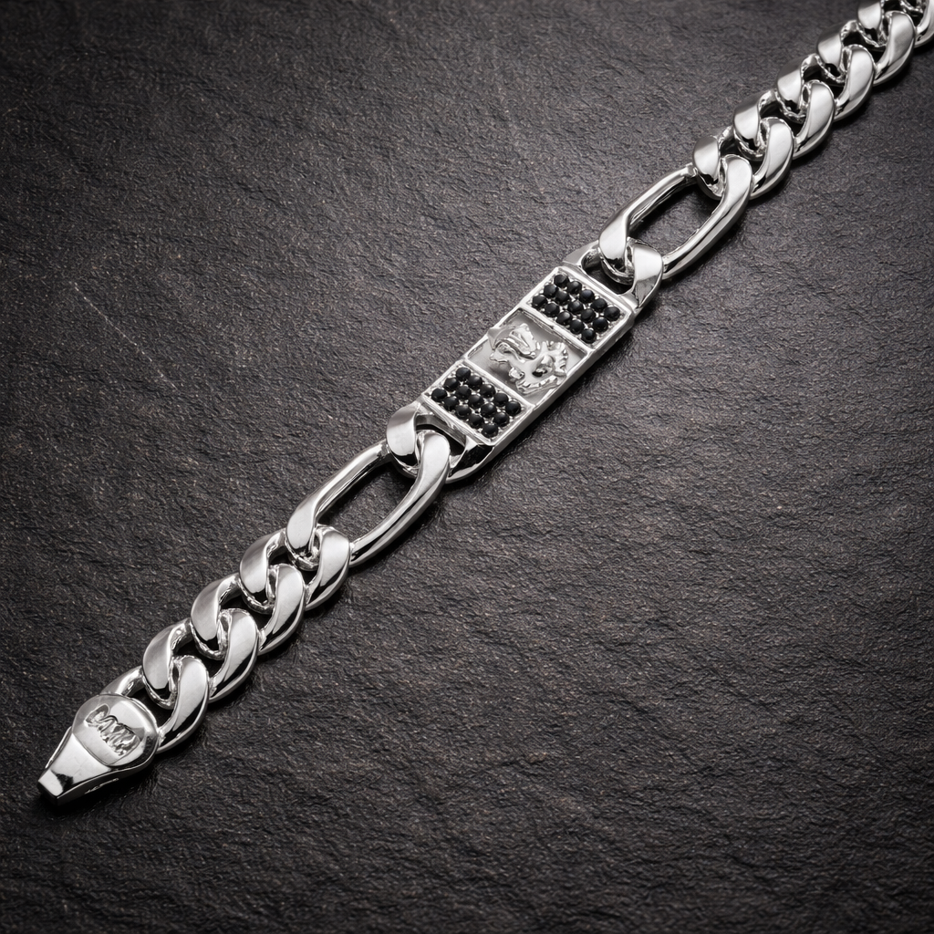 Divine Ganesha Silver Bracelet with Black Accents