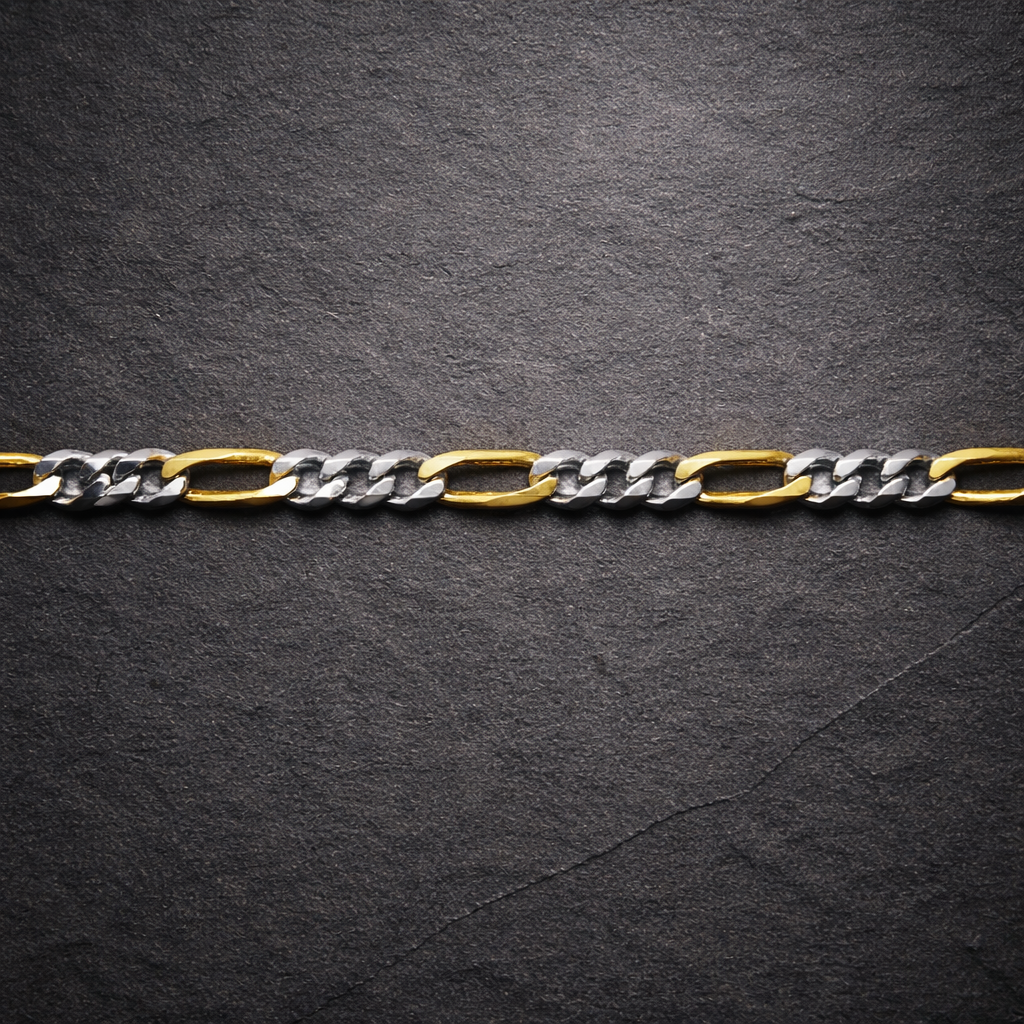 Two-Tone Figaro Chain Silver Bracelet for Men