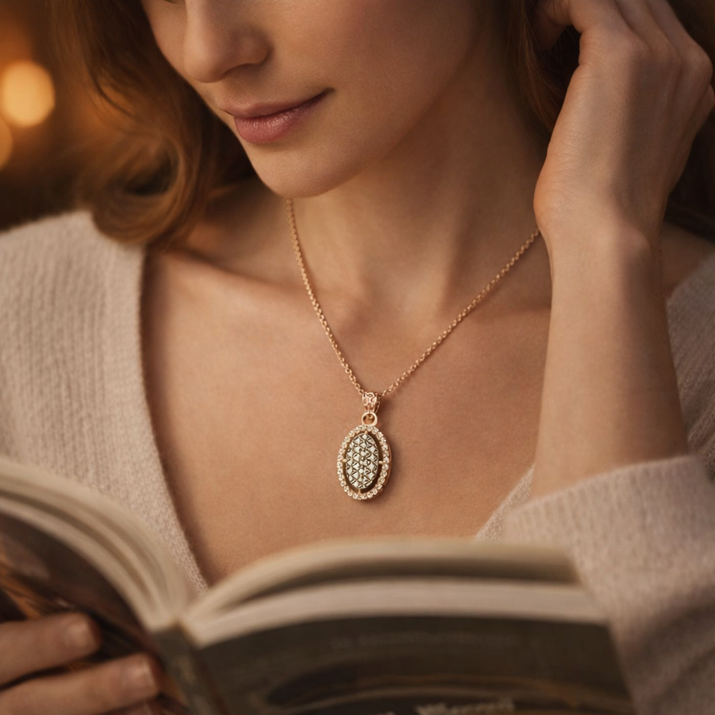 Rose Gold Oval Pendant with Necklace Set