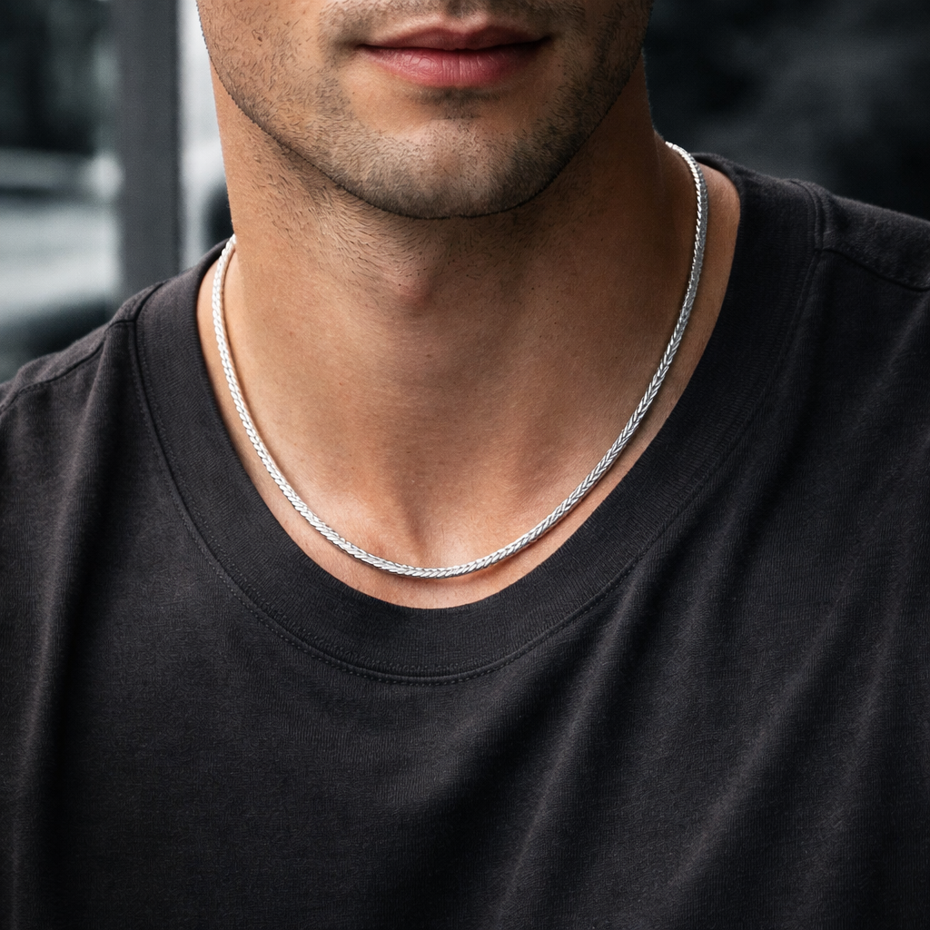 Polished Silver Wheat Chain Necklace
