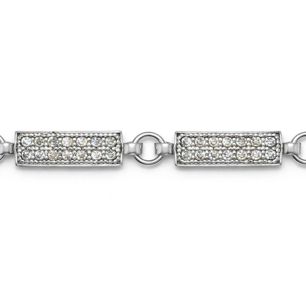 Men's Pavé Bar Link Silver Bracelet