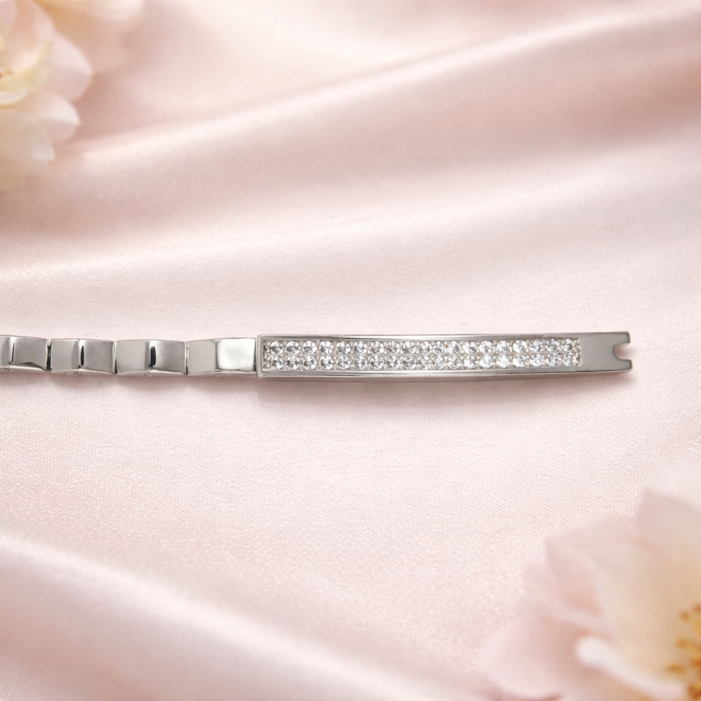 Pavé Bar Silver Link Bracelet