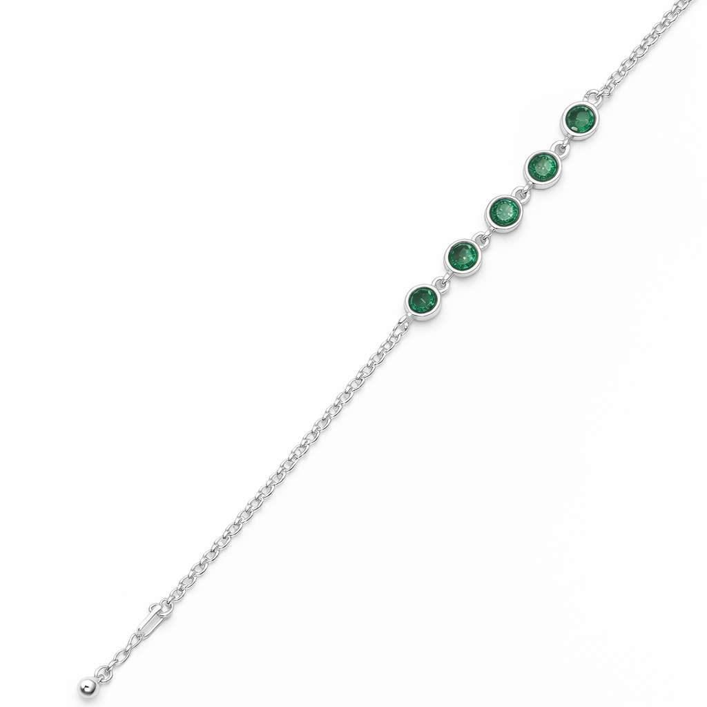 Silver Emerald Green Station Anklet