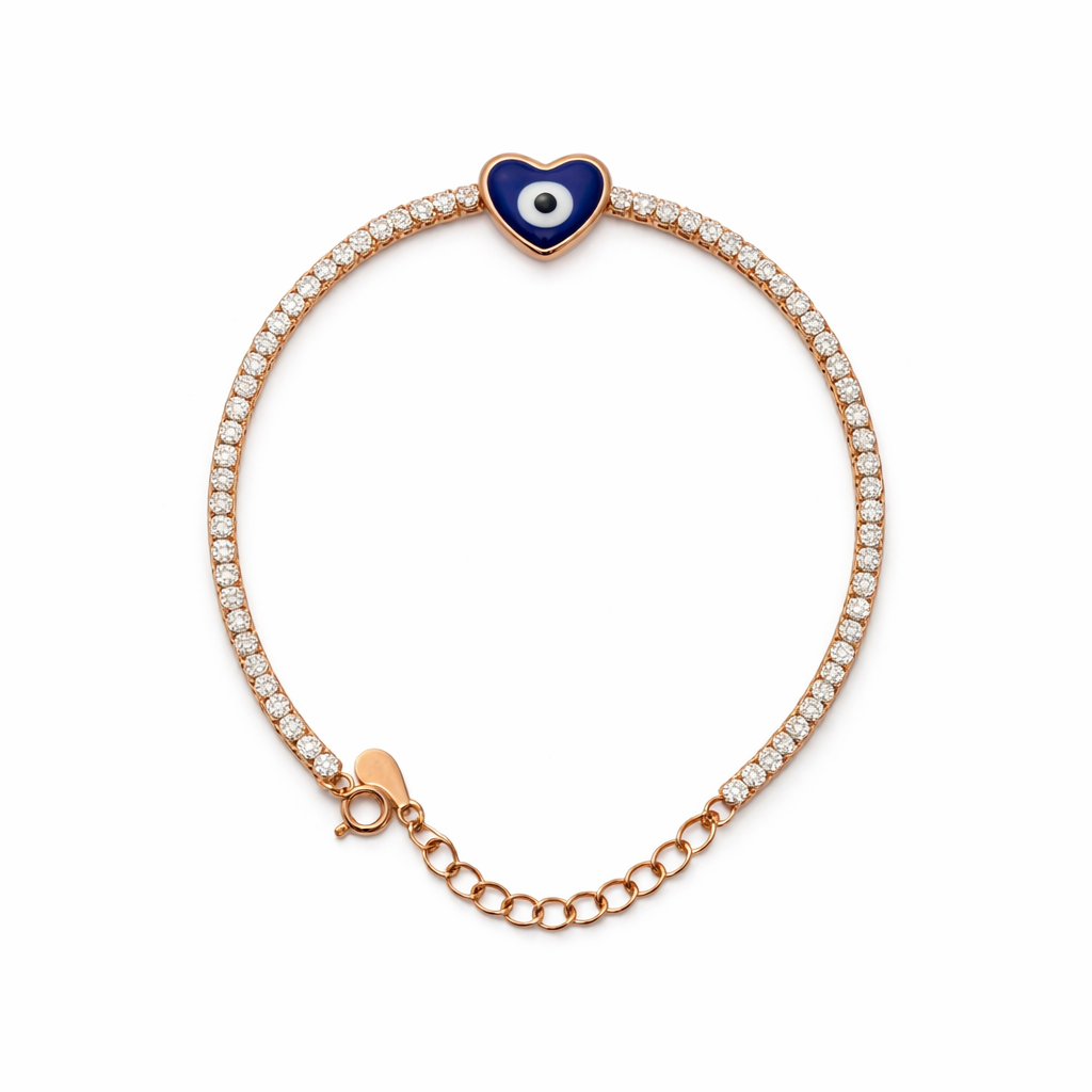 Silver Heart Evil Eye Tennis Bracelet