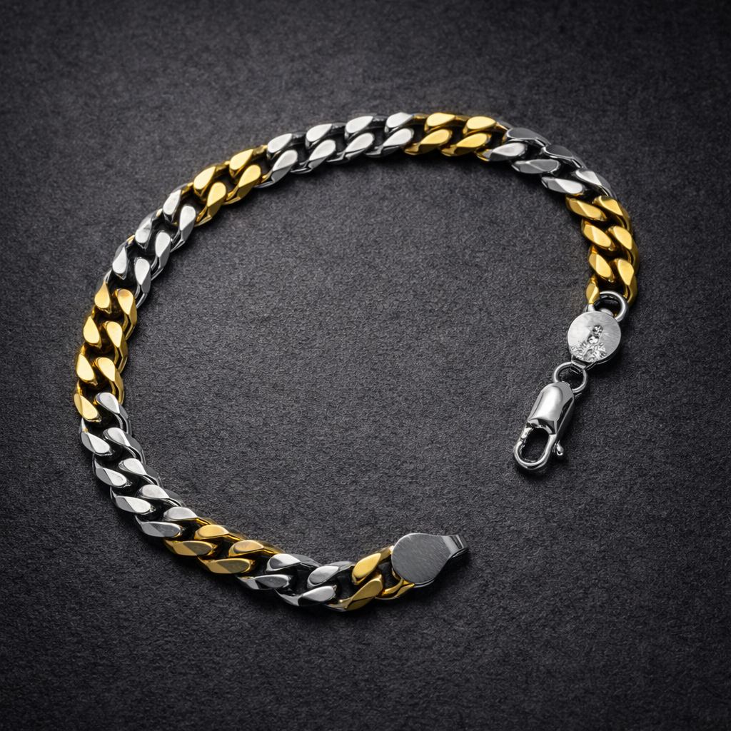 Two-Tone Silver Curb Link Bracelet