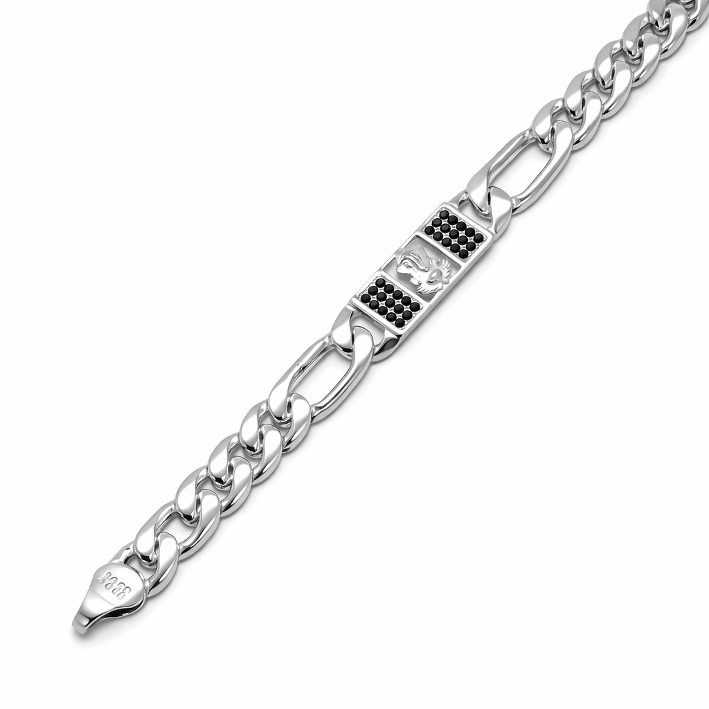 Divine Ganesha Silver Bracelet with Black Accents